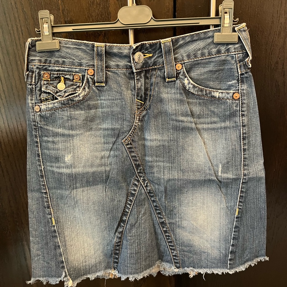 True Religion “Abby” Distressed  Denim Skirt